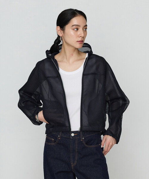 Gabardine K.T(ギャバジンケーティー)の「〔 +サイズ 〕 ラッセルメッシュダンボール シアーブルゾン(ブルゾン・レディース・ブルー/ネイビー・13号)」の7枚目の写真