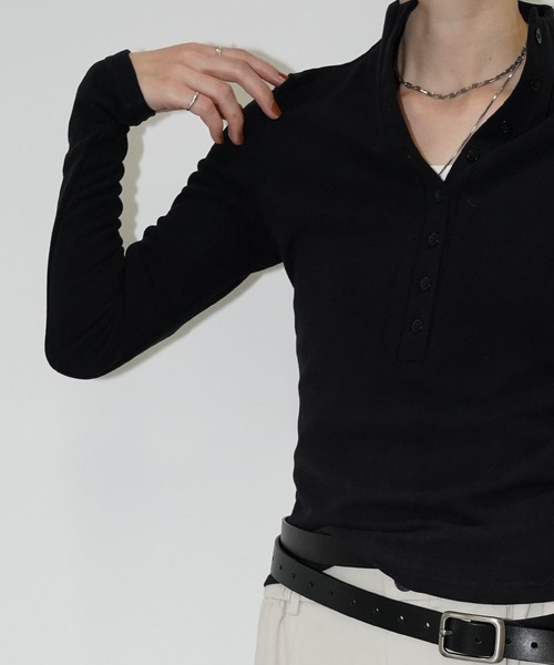 chuclla（チュクラ）の「スタンドヘンリーネックトップス chw25a143（Tシャツ/カットソー・レディース・ホワイト/ブラック・FREE）」の5枚目の写真