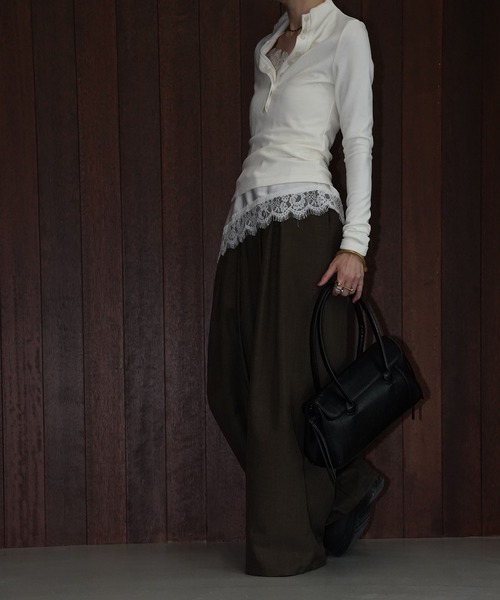 chuclla（チュクラ）の「スタンドヘンリーネックトップス chw25a143（Tシャツ/カットソー・レディース・ホワイト/ブラック・FREE）」の10枚目の写真