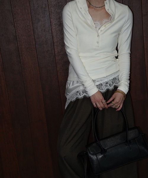 chuclla（チュクラ）の「スタンドヘンリーネックトップス chw25a143（Tシャツ/カットソー・レディース・ホワイト/ブラック・FREE）」の11枚目の写真