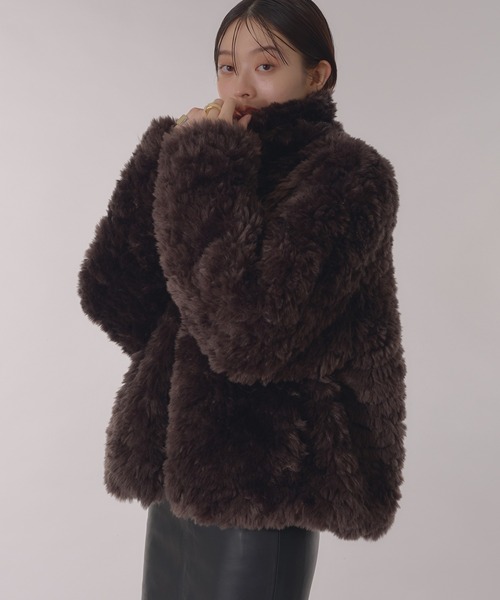 セール】Stand collar 2 way fake fur coat／スタンドネック2way
