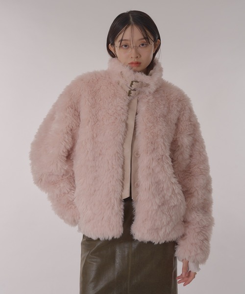 セール】Stand collar 2 way fake fur coat／スタンドネック2way