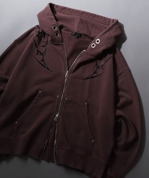 Trival Logo Embroidery Zip Hoodie/トライバルロゴ オーバーサイズ ショート丈 ダブルジップ フルジップパーカー フーディー パーカー スウェット レディース メンズ