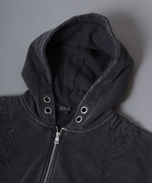 SITRY（シトリー）の「Trival Logo Embroidery Zip Hoodie/トライバルロゴ オーバーサイズ ショート丈 ダブルジップ フルジップパーカー フーディー パーカー スウェット レディース メンズ（パーカー・メンズ・チャコール/ブラウン/ピンク・L/M）」の6枚目の写真