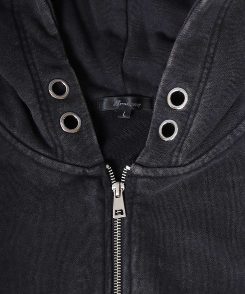 SITRY（シトリー）の「Trival Logo Embroidery Zip Hoodie/トライバルロゴ オーバーサイズ ショート丈 ダブルジップ フルジップパーカー フーディー パーカー スウェット レディース メンズ（パーカー・メンズ・チャコール/ブラウン/ピンク・L/M）」の7枚目の写真