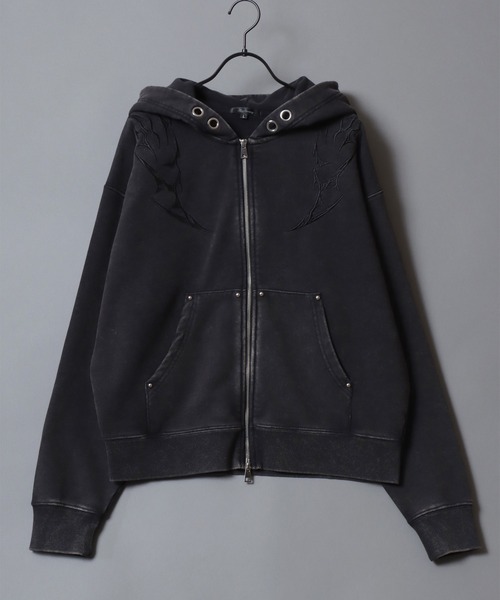 SITRY（シトリー）の「Trival Logo Embroidery Zip Hoodie/トライバルロゴ オーバーサイズ ショート丈 ダブルジップ フルジップパーカー フーディー パーカー スウェット レディース メンズ（パーカー・メンズ・チャコール/ブラウン/ピンク・L/M）」の21枚目の写真