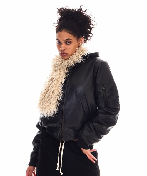 BEEDEN(ビーデン)の「OVER HOODED FAUX LEATHER MA-1(MA-1・レディース・ブラック・FREE)」の6枚目の写真