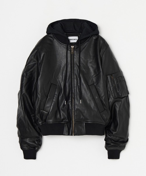 BEEDEN(ビーデン)の「OVER HOODED FAUX LEATHER MA-1(MA-1・レディース・ブラック・FREE)」の9枚目の写真