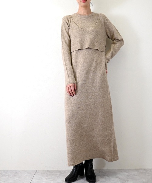 STYLEBLOCK（スタイルブロック）の「メランジニットビスチェ付きワンピース（ワンピース・レディース・グレー/チャコールグレー/ベージュ・M）」の3枚目の写真