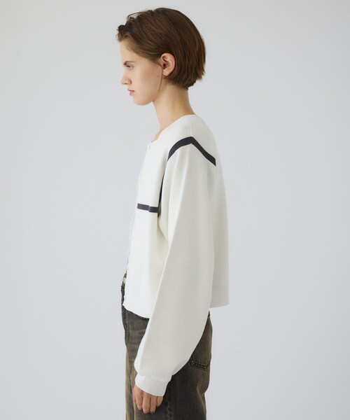 RIM.ARK(リムアーク)の「【RIM.ARK/リムアーク】Line compact knit CD/ラインコンパクトニットカーディガン(カーディガン/ボレロ・レディース・ホワイト/ブラック・FREE)」の8枚目の写真