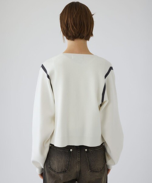 RIM.ARK(リムアーク)の「【RIM.ARK/リムアーク】Line compact knit CD/ラインコンパクトニットカーディガン(カーディガン/ボレロ・レディース・ホワイト/ブラック・FREE)」の9枚目の写真