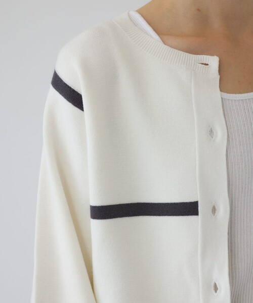 RIM.ARK(リムアーク)の「【RIM.ARK/リムアーク】Line compact knit CD/ラインコンパクトニットカーディガン(カーディガン/ボレロ・レディース・ホワイト/ブラック・FREE)」の11枚目の写真