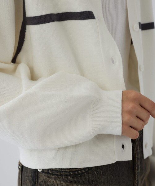 RIM.ARK(リムアーク)の「【RIM.ARK/リムアーク】Line compact knit CD/ラインコンパクトニットカーディガン(カーディガン/ボレロ・レディース・ホワイト/ブラック・FREE)」の12枚目の写真