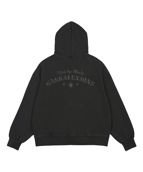 GAKKAI UNIONS（ガッカイユニオンズ）の「ヒルズピグメントフードジップアップチャコール（パーカー・レディース・その他・S/M/L）」の5枚目の写真