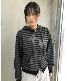 Cavish（カビシ）の「STRIPED TWIN STAR ZIP UP HOODIE BLACK(CV2FFUM499A)（パーカー）」