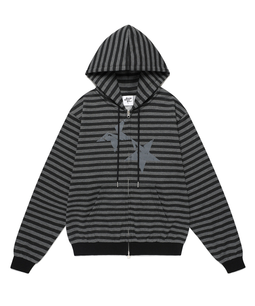 Cavish(カビシ)の「STRIPED TWIN STAR ZIP UP HOODIE BLACK(CV2FFUM499A)(パーカー・レディース・ブラック・S/M/L)」の4枚目の写真