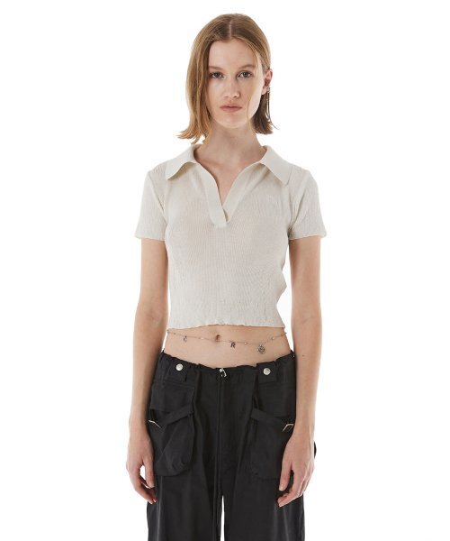 OPEN COLLAR LOGO KNIT / IVORY