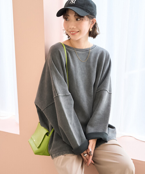 限定展開 ビンテージ加工 配色 ルーズ 裏毛トップス（スウェット