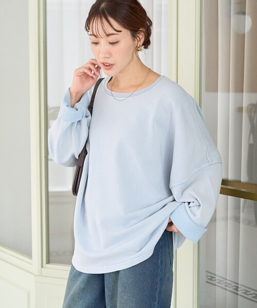 限定展開 ビンテージ加工 配色 ルーズ 裏毛トップス（スウェット