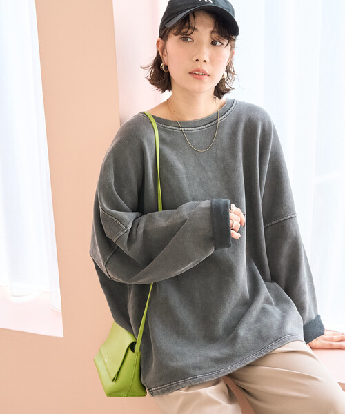 FREAK'S STORE(フリークスストア)の「限定展開 ビンテージ加工 配色 ルーズ 裏毛トップス(スウェット・レディース・スミクロ/ピンク/ブルー/ナチュラル・フリ-)」の5枚目の写真