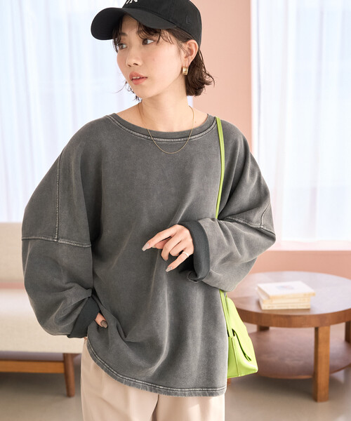 FREAK'S STORE(フリークスストア)の「限定展開 ビンテージ加工 配色 ルーズ 裏毛トップス(スウェット・レディース・スミクロ/ピンク/ブルー/ナチュラル・フリ-)」の10枚目の写真