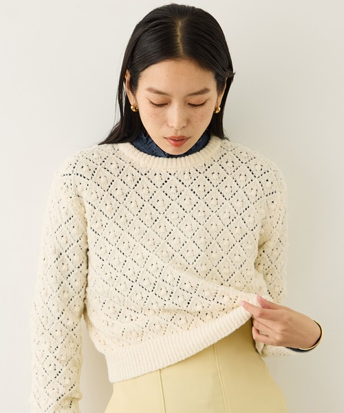 ROPE'（ロペ）の「ダイヤ柄ポップコーン編みニット/イージーケア（ニット/セーター・レディース・レッド/キナリ・FREE）」の4枚目の写真