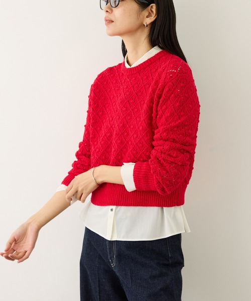 ROPE'（ロペ）の「ダイヤ柄ポップコーン編みニット/イージーケア（ニット/セーター・レディース・レッド/キナリ・FREE）」の6枚目の写真