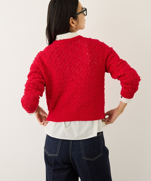 ROPE'（ロペ）の「ダイヤ柄ポップコーン編みニット/イージーケア（ニット/セーター・レディース・レッド/キナリ・FREE）」の7枚目の写真