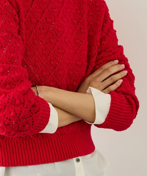 ROPE'（ロペ）の「ダイヤ柄ポップコーン編みニット/イージーケア（ニット/セーター・レディース・レッド/キナリ・FREE）」の8枚目の写真