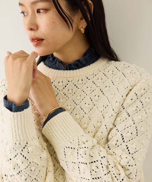 ROPE'（ロペ）の「ダイヤ柄ポップコーン編みニット/イージーケア（ニット/セーター・レディース・レッド/キナリ・FREE）」の3枚目の写真