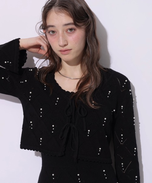 Rirandture(リランドチュール)の「ハートパターンニットボレロ(ニット/セーター・レディース・ライトイエロー/オフホワイト/ブラック・2)」の2枚目の写真