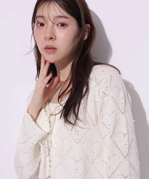 Rirandture(リランドチュール)の「ハートパターンニットボレロ(ニット/セーター・レディース・ライトイエロー/オフホワイト/ブラック・2)」の4枚目の写真