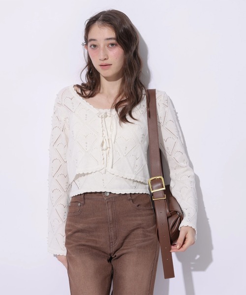 Rirandture(リランドチュール)の「ハートパターンニットボレロ(ニット/セーター・レディース・ライトイエロー/オフホワイト/ブラック・2)」の12枚目の写真