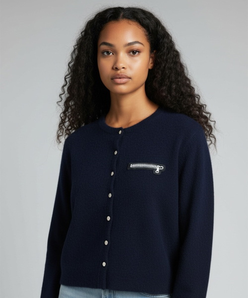 BORN SLIPPY(ボーンスリッピー)の「Soft Wool No-Heart Zip Cardigan (Navy)(カーディガン/ボレロ・レディース・その他・FREE)」の1枚目の写真