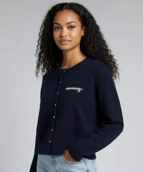 BORN SLIPPY(ボーンスリッピー)の「Soft Wool No-Heart Zip Cardigan (Navy)(カーディガン/ボレロ・レディース・その他・FREE)」の2枚目の写真