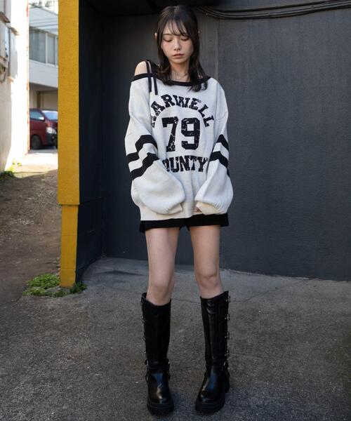 WEGO（ウィゴー）の「WEGO/【26年春夏新作】2WAYグラフィックワンショルニット（ニット/セーター・レディース・ホワイト/レッド・FREE）」の3枚目の写真