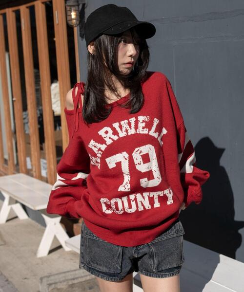 WEGO（ウィゴー）の「WEGO/【26年春夏新作】2WAYグラフィックワンショルニット（ニット/セーター・レディース・ホワイト/レッド・FREE）」の18枚目の写真