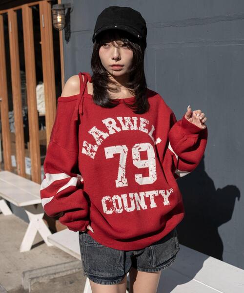WEGO（ウィゴー）の「WEGO/【26年春夏新作】2WAYグラフィックワンショルニット（ニット/セーター・レディース・ホワイト/レッド・FREE）」の19枚目の写真