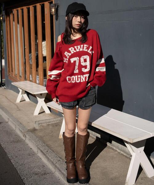 WEGO（ウィゴー）の「WEGO/【26年春夏新作】2WAYグラフィックワンショルニット（ニット/セーター・レディース・ホワイト/レッド・FREE）」の22枚目の写真