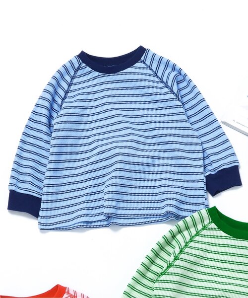 apres les cours（アプレレクール）の「ワッフルボーダーTシャツ（Tシャツ/カットソー・キッズ・レッド/グリーン/ブルー・90/80/130/120/110/100）」の3枚目の写真