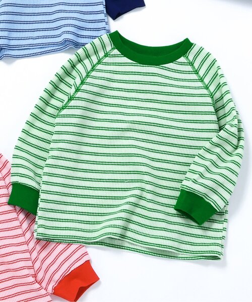 apres les cours（アプレレクール）の「ワッフルボーダーTシャツ（Tシャツ/カットソー・キッズ・レッド/グリーン/ブルー・90/80/130/120/110/100）」の2枚目の写真