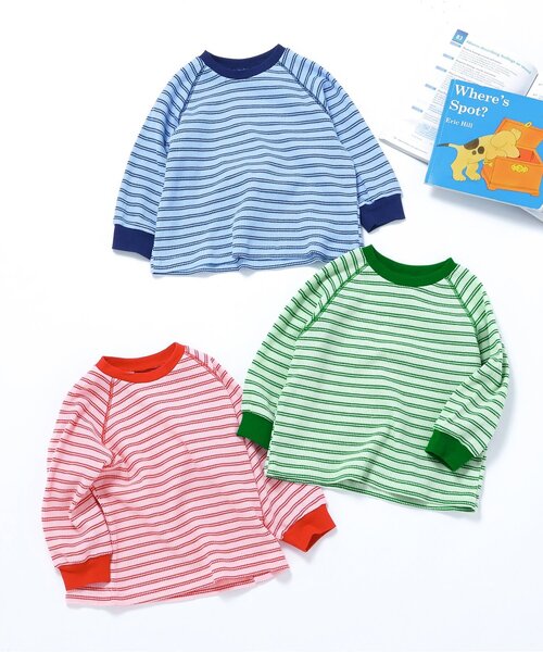 apres les cours（アプレレクール）の「ワッフルボーダーTシャツ（Tシャツ/カットソー・キッズ・レッド/グリーン/ブルー・90/80/130/120/110/100）」の4枚目の写真