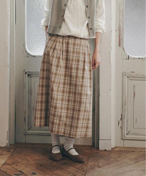 human woman（ヒューマンウーマン）の「◆オリジナル先染めチェックタックスカート（スカート・レディース・ダークインディゴブルー/ベージュ系その他3・SMALL/MEDIUM）」の8枚目の写真