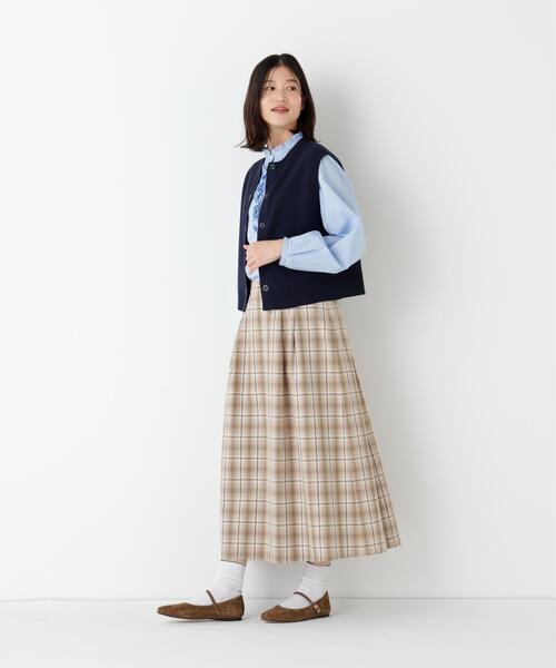 human woman（ヒューマンウーマン）の「◆オリジナル先染めチェックタックスカート（スカート・レディース・ダークインディゴブルー/ベージュ系その他3・SMALL/MEDIUM）」の12枚目の写真
