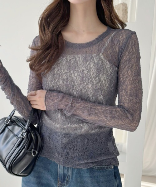 Ada.(エイダ)の「ストレッチ レース クルーネック プルオーバー(Tシャツ/カットソー・レディース・ブルー/オフホワイト/ピンク・FREE)」の11枚目の写真