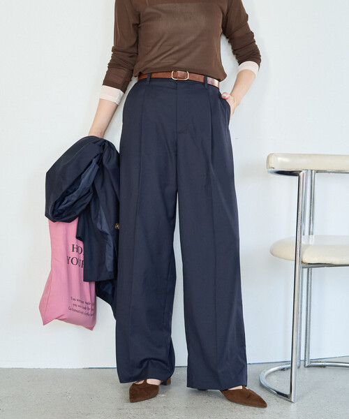 FREAK'S STORE(フリークスストア)の「限定展開 TR 2タック ストレートパンツ (セットアップ対応)(スラックス・レディース・ネイビー/ベージュ/グレー/ナチュラル/ブラック・MEDIUM/SMALL)」の5枚目の写真