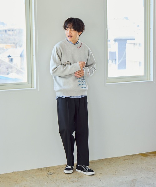 GLOBAL WORK(グローバルワーク)の「スウェットライクオテラクニット/ロゴ/601295(ニット/セーター・メンズ・グレイッシュベージュ/ネイビー/チャコールグレー/グレー系その他6/グレー/ブラック・SMALL/X-LARGE/MEDIUM/LARGE)」の7枚目の写真