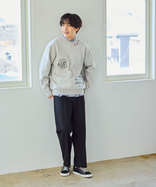 GLOBAL WORK(グローバルワーク)の「スウェットライクオテラクニット/ロゴ/601295(ニット/セーター・メンズ・グレイッシュベージュ/ネイビー/チャコールグレー/グレー系その他6/グレー/ブラック・SMALL/X-LARGE/MEDIUM/LARGE)」の8枚目の写真