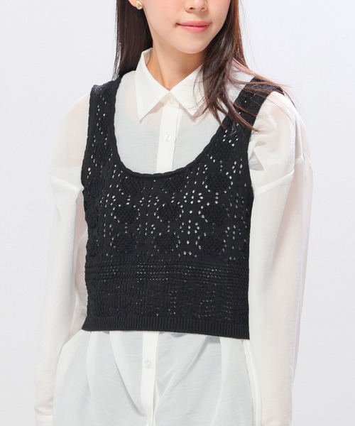 Honeys（ハニーズ）の「透かし編ビスチェ（ニット/セーター・レディース・ブラウン/レッド/アイボリー/ブラック・L/M/S）」の10枚目の写真