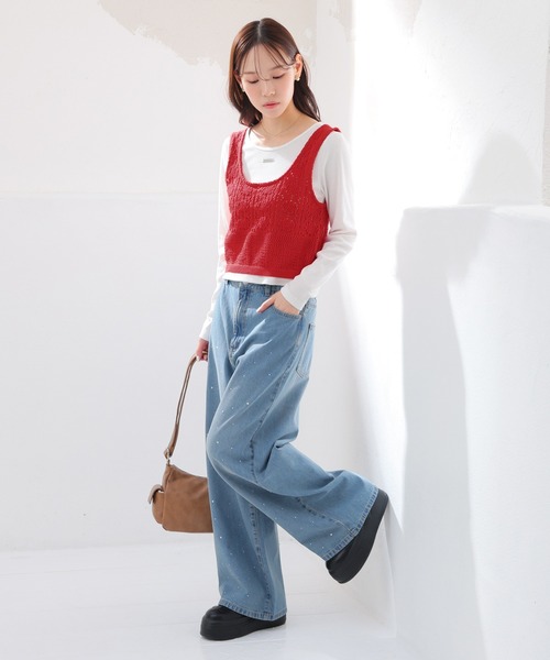 Honeys（ハニーズ）の「透かし編ビスチェ（ニット/セーター・レディース・ブラウン/レッド/アイボリー/ブラック・L/M/S）」の11枚目の写真